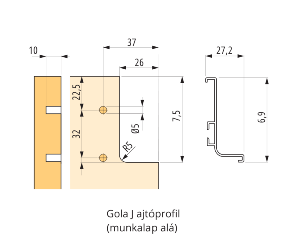 Tulip "J" ajtóprofil munkalap alá több színben - Image 2